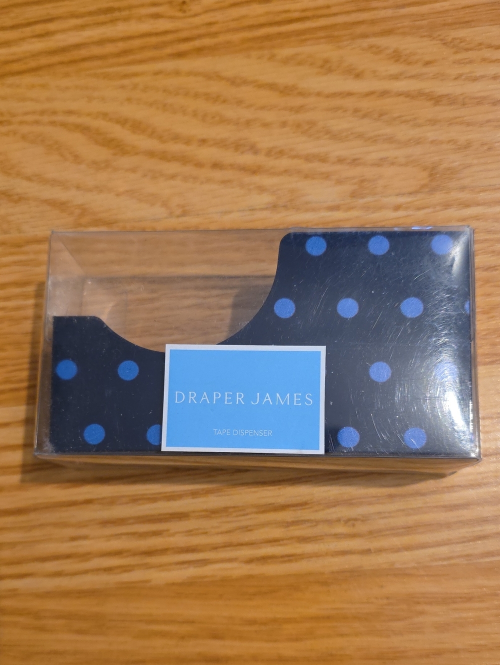 Draper James Navy Tape Dispenser with Light Blue Polka Dots